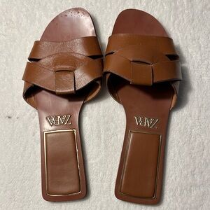 ZARA Brown Woven Leather Slide Mules
